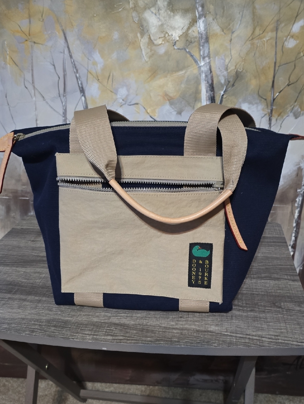 Dooney & Bourke Navy and Khaki Canvas Tote